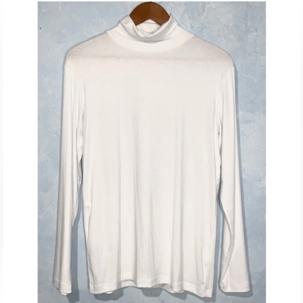 Longbida Men’s White Turtleneck Long Sleeve Casual Layering Shirt Medium